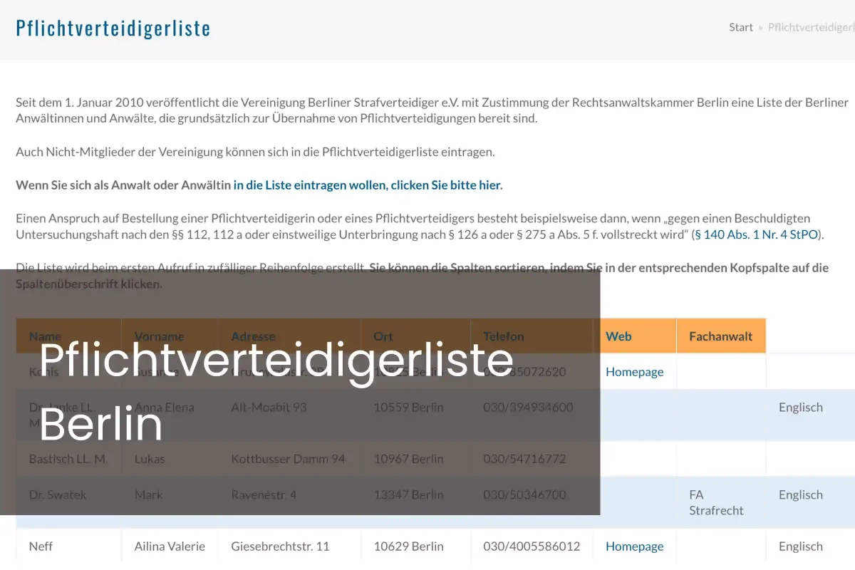 Pflichtverteidigerliste Berlin, hier Strafverteidiger Berlin e.v.